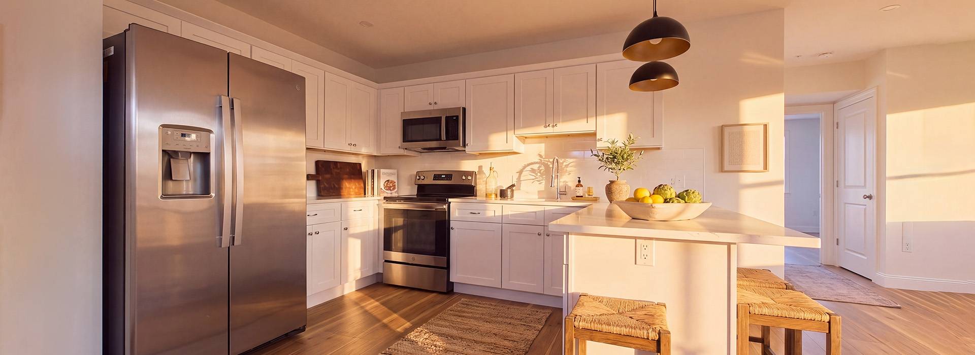 modern kitchen in apartment at Salt Ledge Apartments in Cohasset, MA